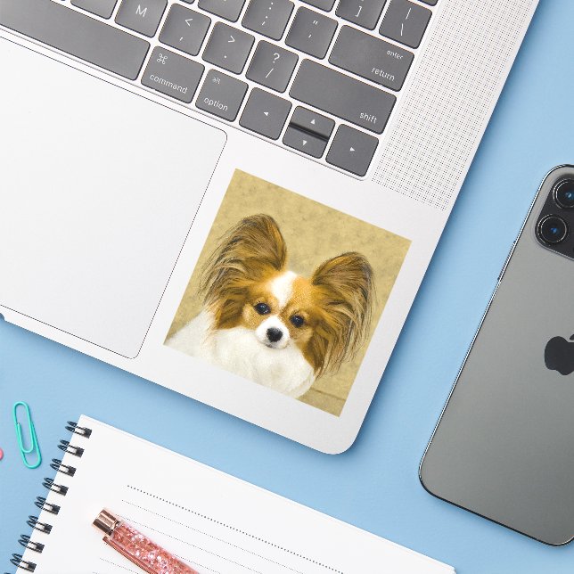 Papillon (Hound Tri) Painting - Original Dog Art Sticker (Laptop w/ iPhone)
