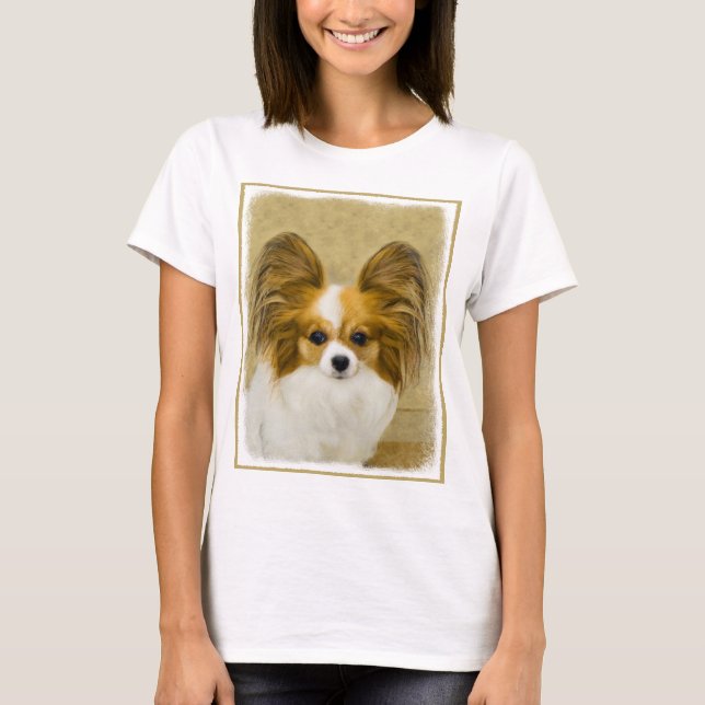 Papillon (Hound Tri) Painting - Original Dog Art T-Shirt (Front)