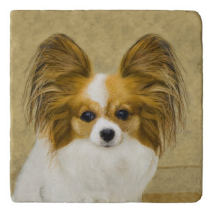 Papillon (Hound Tri) Painting - Original Dog Art Trivet
