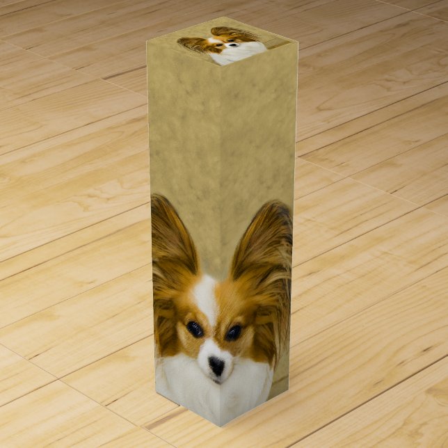 Papillon (Hound Tri) Painting - Original Dog Art Wine Box (Front)