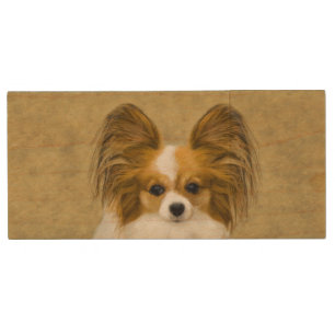 Papillon (Hound Tri) Painting - Original Dog Art Wood Flash Drive