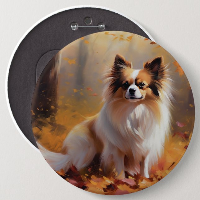 Papillon in Autumn Leaves Fall Inspire  Button (Front & Back)