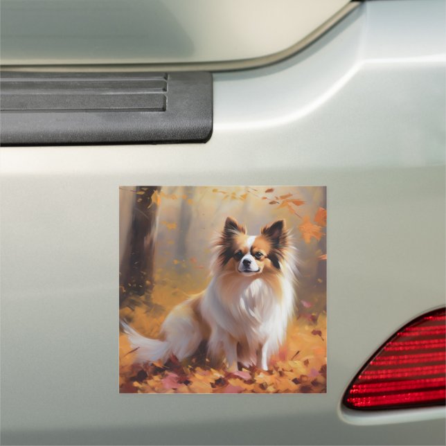 Papillon in Autumn Leaves Fall Inspire  Car Magnet (In Situ)