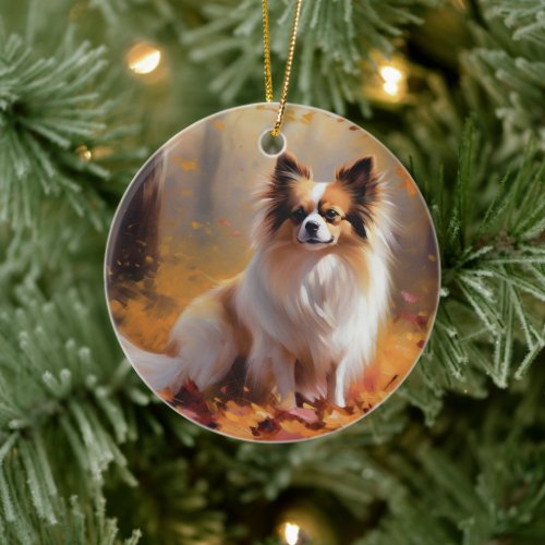 Papillon in Autumn Leaves Fall Inspire  Ceramic Ornament