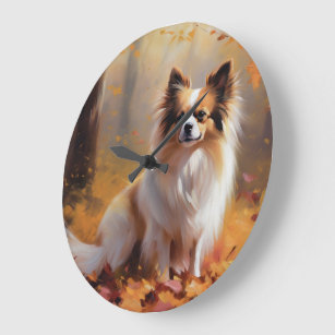 Papillon in Autumn Leaves Fall Inspire  Large Clock