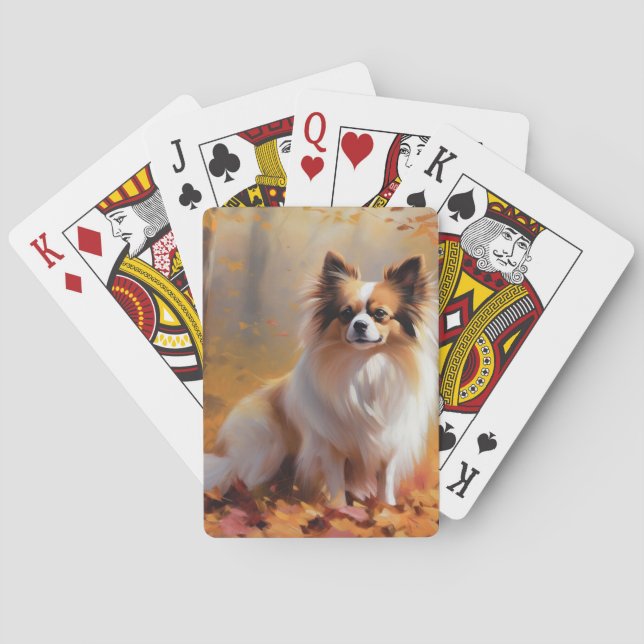 Papillon in Autumn Leaves Fall Inspire  Poker Cards (Back)