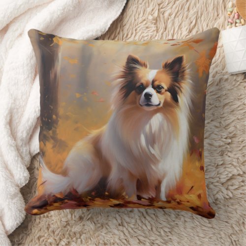 Papillon in Autumn Leaves Fall Inspire  Throw Pillow