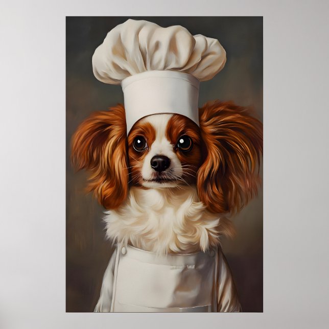 Papillon In Chefs Hat Poster, Pet Poster, Papillon Poster (Front)