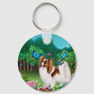 Papillon in Garden Keychain