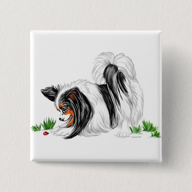 Papillon Lady Bug Dreams Pinback Button (Front)