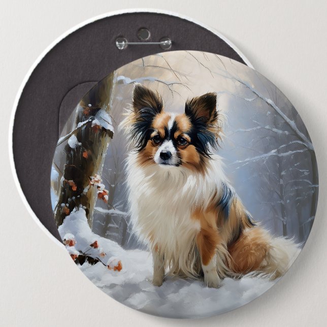 Papillon Let It Snow Christmas  Button (Front & Back)