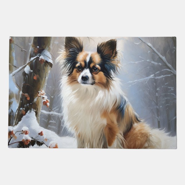 Papillon Let It Snow Christmas  Doormat (Front)