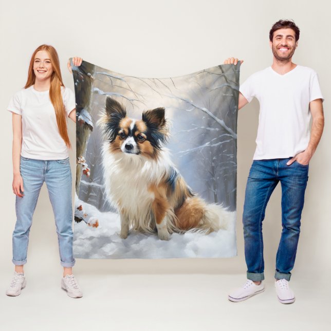 Papillon Let It Snow Christmas  Fleece Blanket (In Situ)