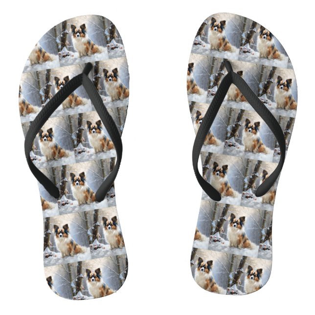 Papillon Let It Snow Christmas  Flip Flops (Footbed)