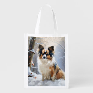 Papillon Let It Snow Christmas Grocery Bag
