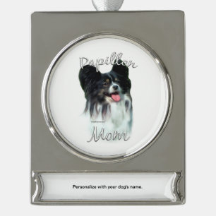 Papillon Mom 2 Silver Plated Banner Ornament
