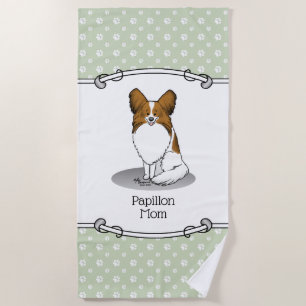 Papillon Mom Pap Mom (white & sable) Cute Dog Mom Beach Towel