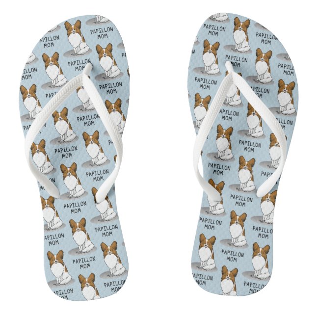 Papillon Mom Pap Mom (white & sable) Cute Dog Mom Flip Flops (Footbed)