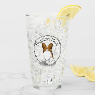 Papillon Mom Pap Mom (white & sable) Cute Dog Mom Glass