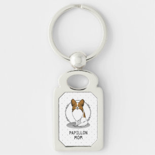 Papillon Mom Pap Mom (white & sable) Cute Dog Mom Keychain