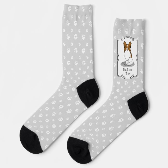 Papillon Mom Pap Mom (white & sable) Cute Dog Mom Socks (Left)