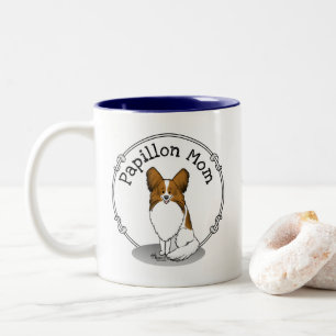 Papillon Mom Pap Mom (white & sable) Cute Dog Mom Two-Tone Coffee Mug