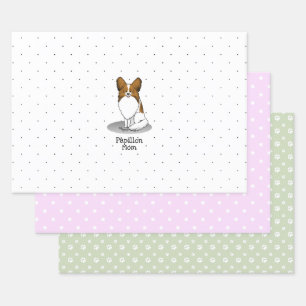 Papillon Mom Pap Mom (white & sable) Cute Dog Mom Wrapping Paper Sheets
