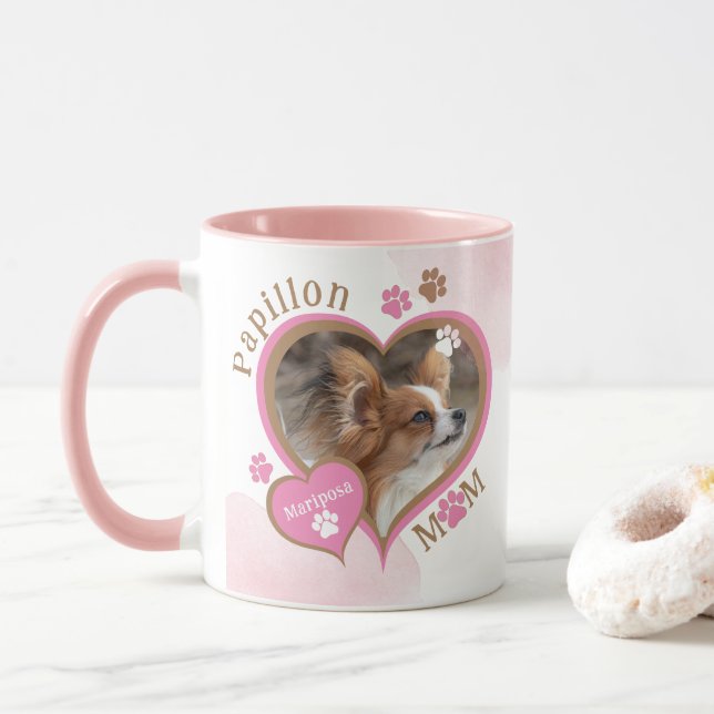 Papillon Mom Personalized Dog Photo and Name Mug (With Donut)