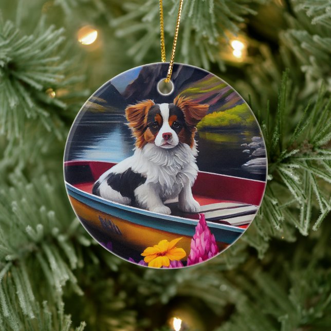 Papillon on a Paddle: A Scenic Adventure Ceramic Ornament (Tree)