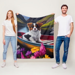 Papillon on a Paddle: A Scenic Adventure Fleece Blanket