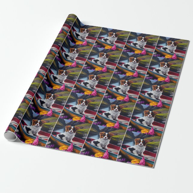 Papillon on a Paddle: A Scenic Adventure Wrapping Paper (Unrolled)