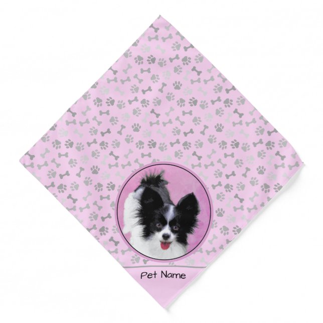 Papillon Painting Black and White Original Dog Art Bandana (Front)