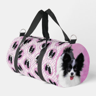 Papillon Painting Black and White Original Dog Art Duffle Bag
