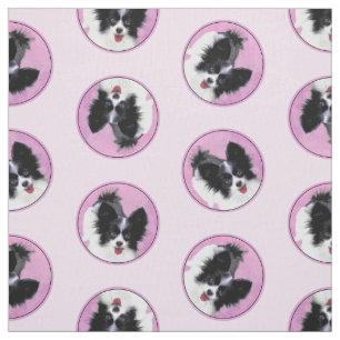 Papillon Painting Black and White Original Dog Art Fabric