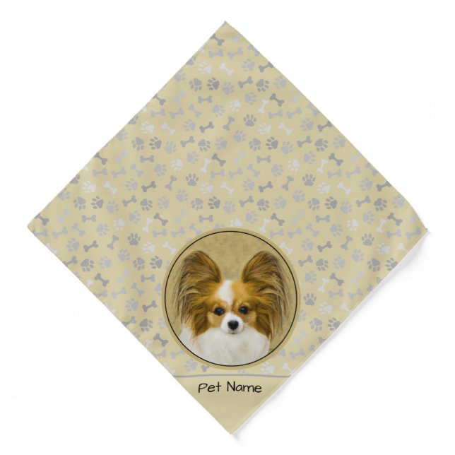 Papillon Painting Lemon and White Original Dog Art Bandana (Front)