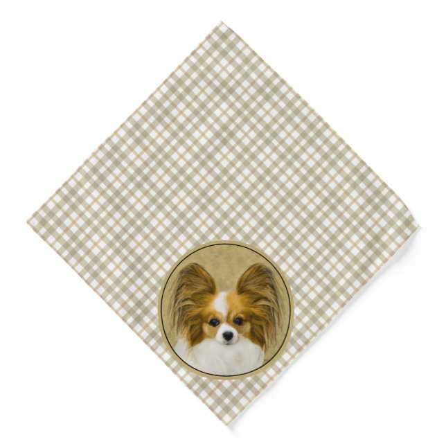 Papillon Painting Lemon and White Original Dog Art Bandana (Front)