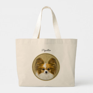 Papillon Painting Lemon and White Original Dog Art Large Tote Bag