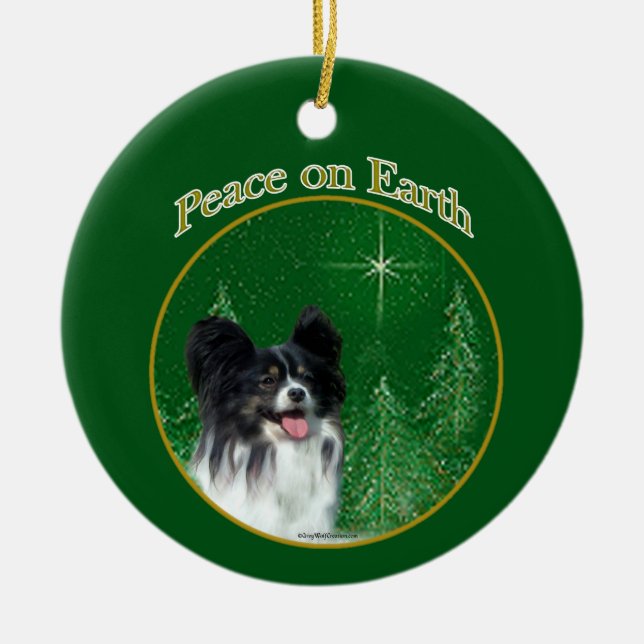 Papillon Peace Ceramic Ornament (Front)