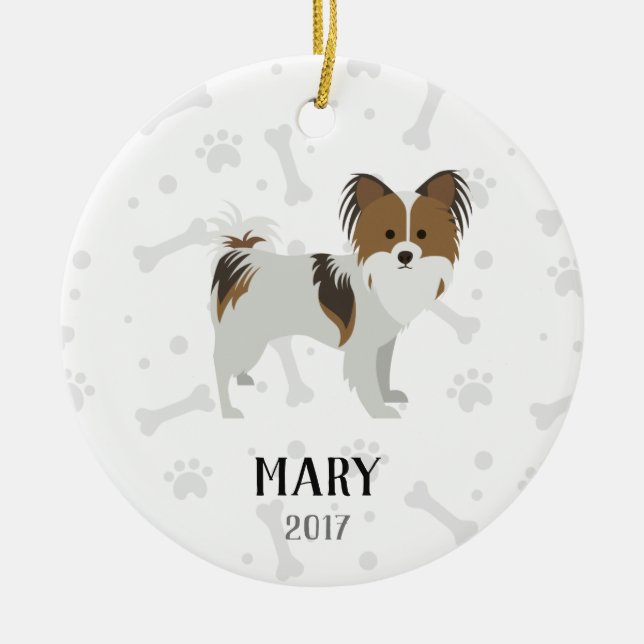 Papillon Personalized Dog Christmas Ornament (Front)