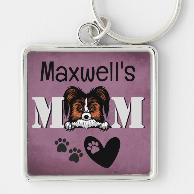 Papillon Personalized Peeking Keychain (Front)