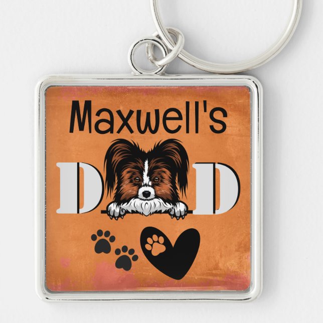 Papillon Personalized Peeking  Keychain (Front)