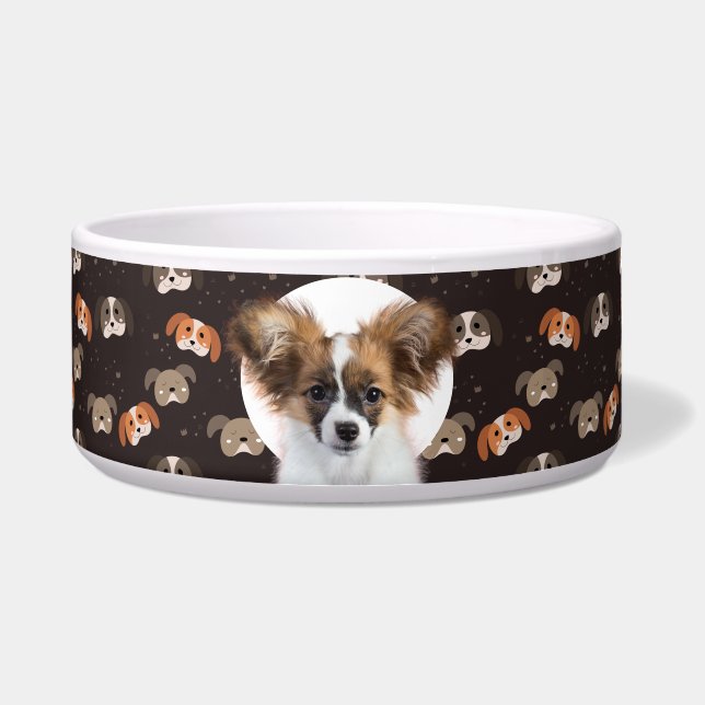 Papillon Personalized Photo & Name Dog Bowl (Front)