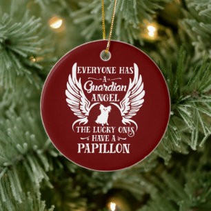 Papillon pet dog guardian angel ceramic ornament