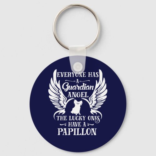 Papillon pet dog guardian angel keychain