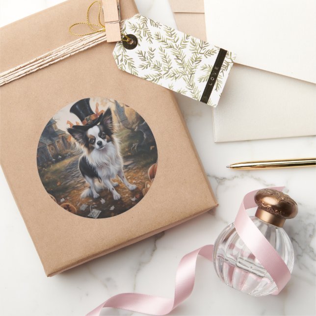 Papillon Pumpkins Halloween Scary  Classic Round Sticker (Gifting)