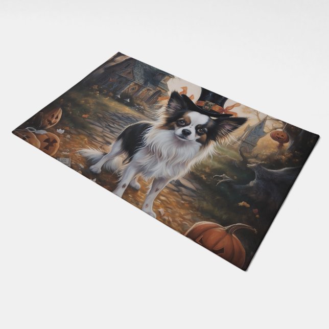 Papillon Pumpkins Halloween Scary  Doormat (Angled)