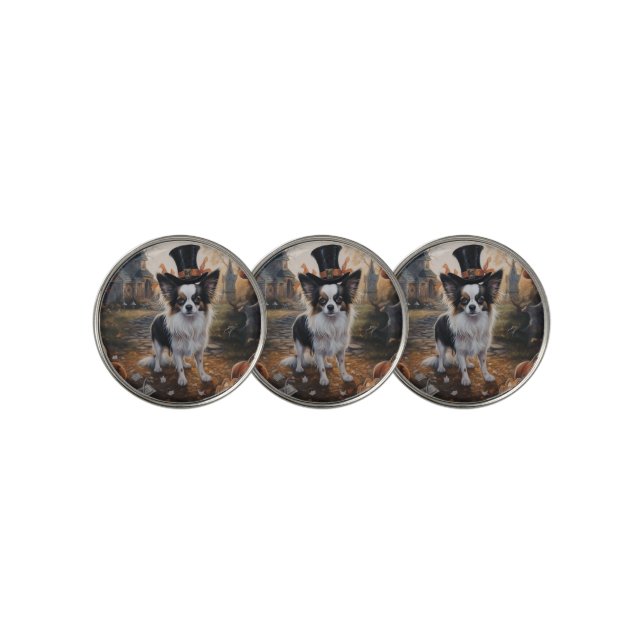 Papillon Pumpkins Halloween Scary  Golf Ball Marker (3 Up)