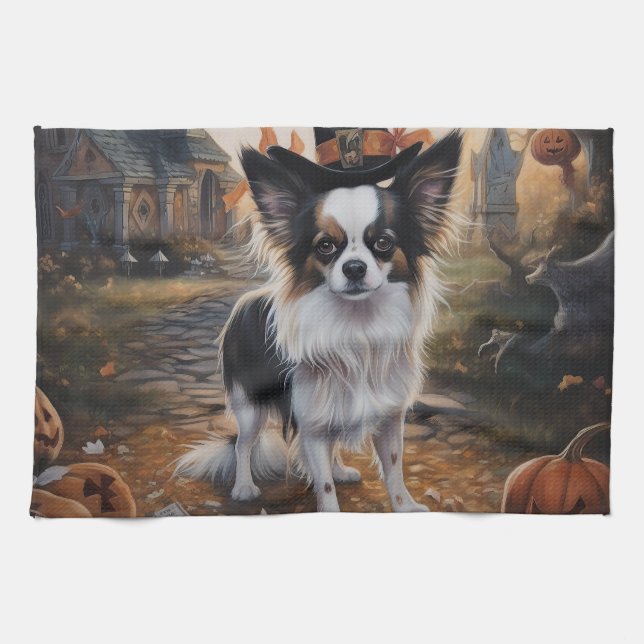 Papillon Pumpkins Halloween Scary  Kitchen Towel (Horizontal)