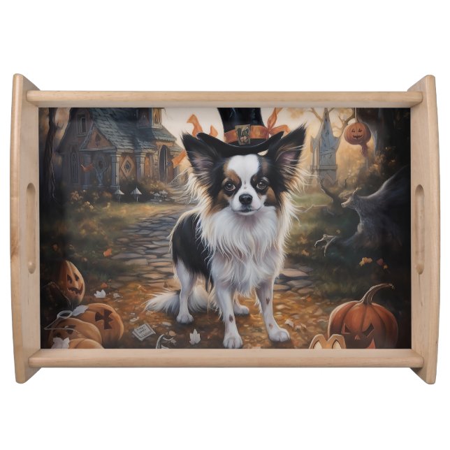 Papillon Pumpkins Halloween Scary  Serving Tray (Front)