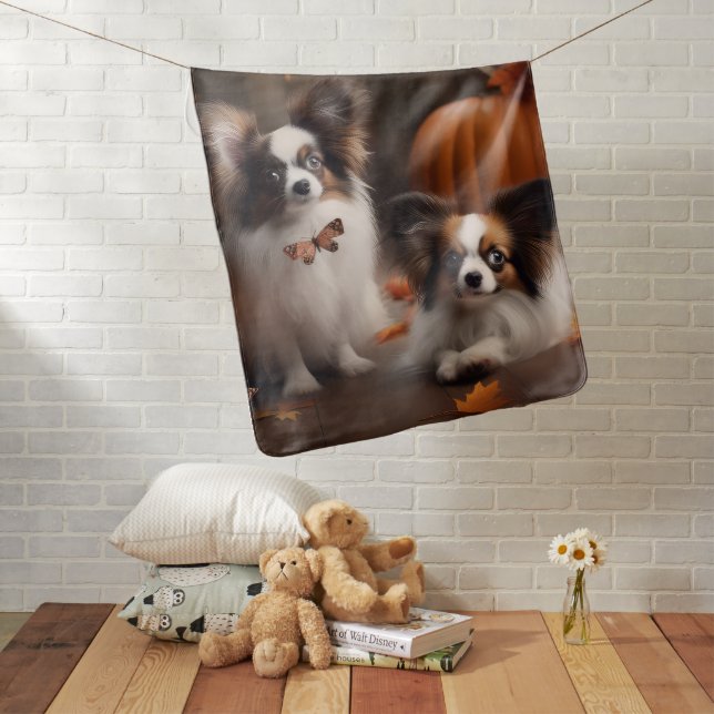 Papillon Puppy Autumn Delight Pumpkin Baby Blanket (In Situ)